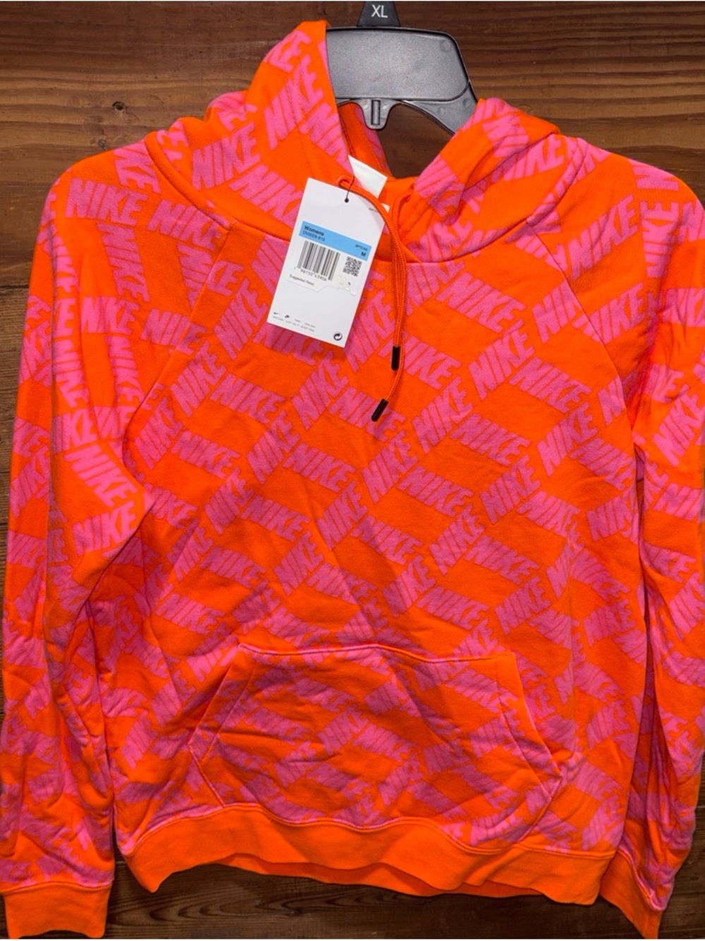 Nike Kids Orange & Pink Allover Logo Hoodie Swim Cover